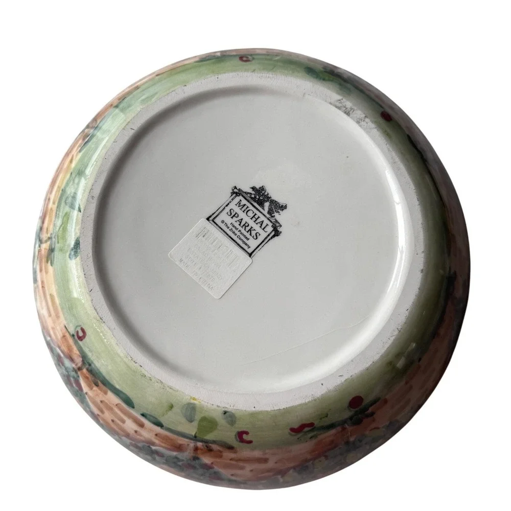 Michal Sparks Estate of Mind Bowl Zrike‎ Hand Painted Green Cornucopia Vintage